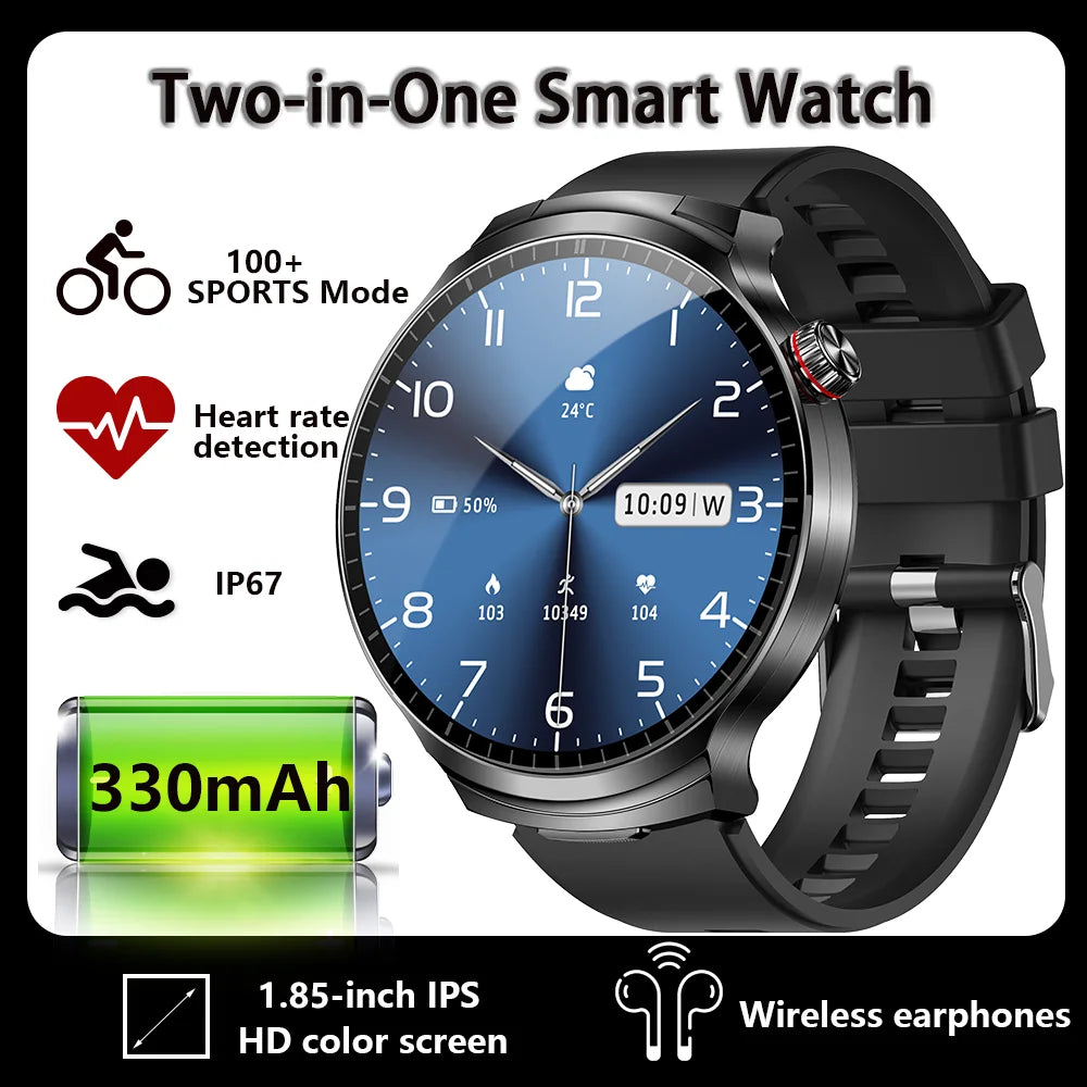 Smartwatch 2-en-1 + Écouteurs TWS Bluetooth – Écran HD 1.85" IP67 Étanche | 100+ Sports | Appels & Suivi Fitness
