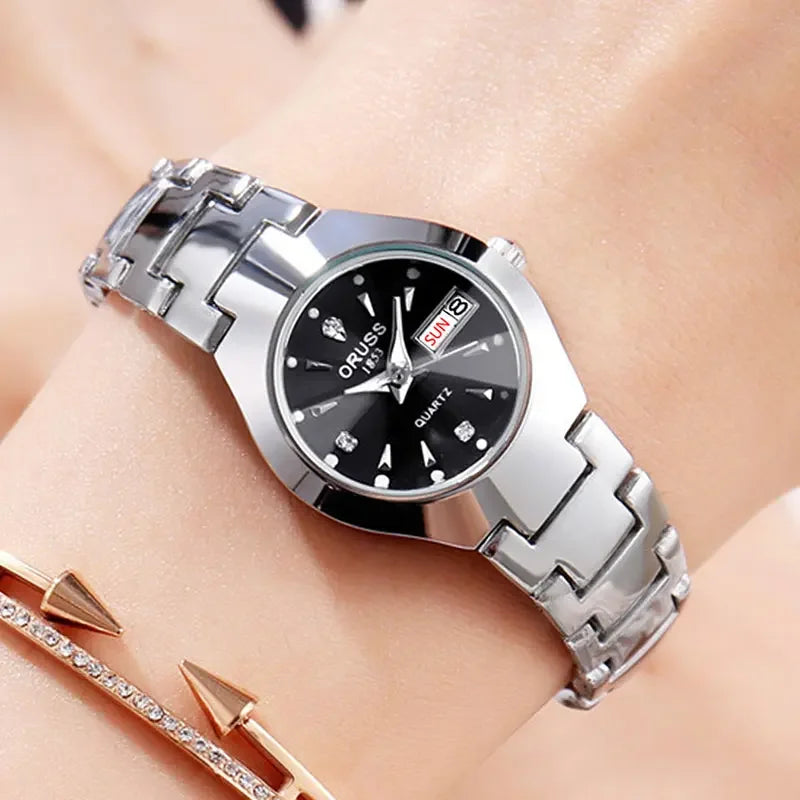 Montre Femme ORUSS Business Casual Luxe Acier Inoxydable Quartz Date Jour Étanche 30M – Élégante Fashion