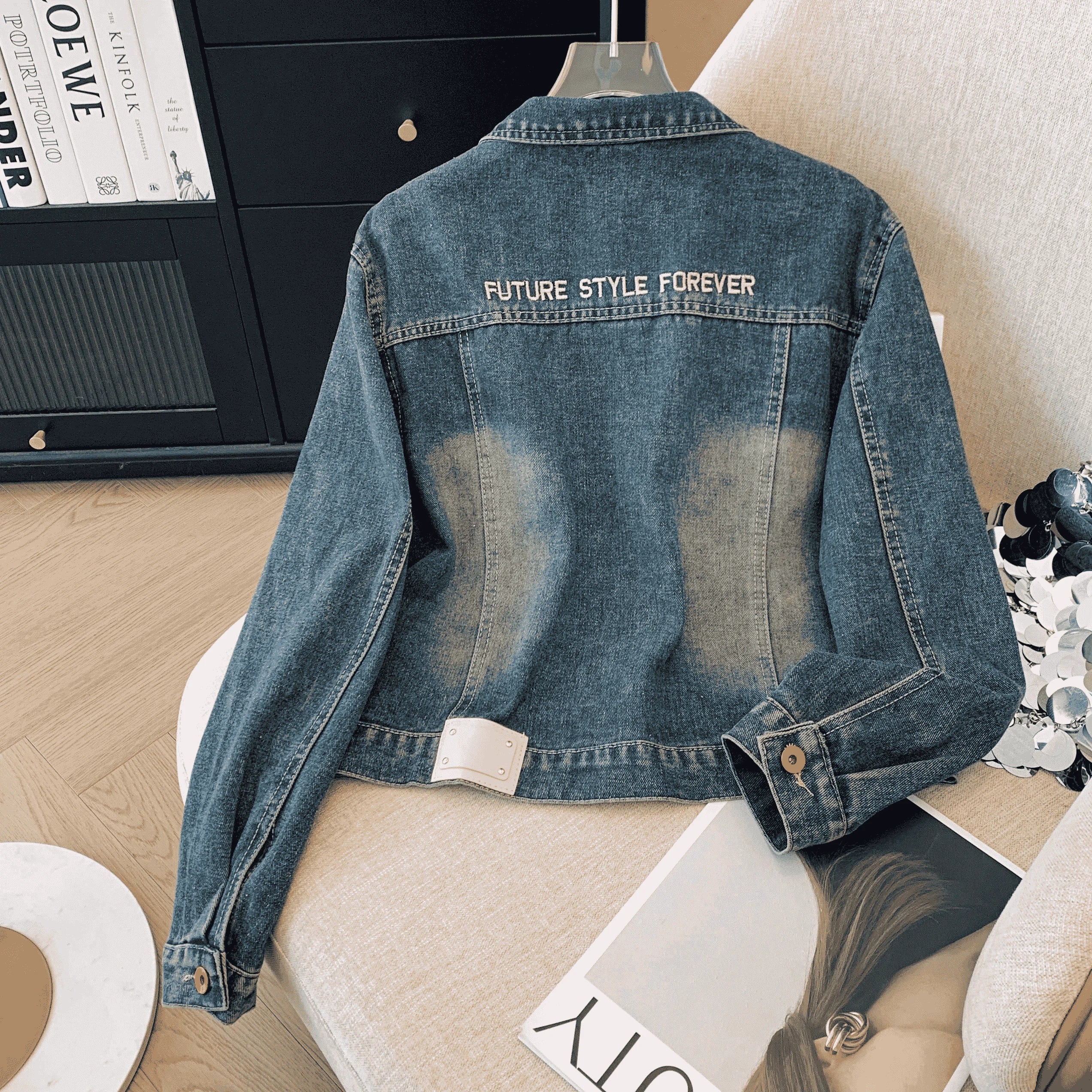Veste Courte Femme Denim Bleu Col Rond Poches Style Coréen Ample – Mode Chic & Classique | Automne