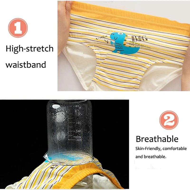 Lot 3 Slips Garçon Coton Imprimé Dinosaure – Sous-Vêtements Respirants Doux 2-14 Ans