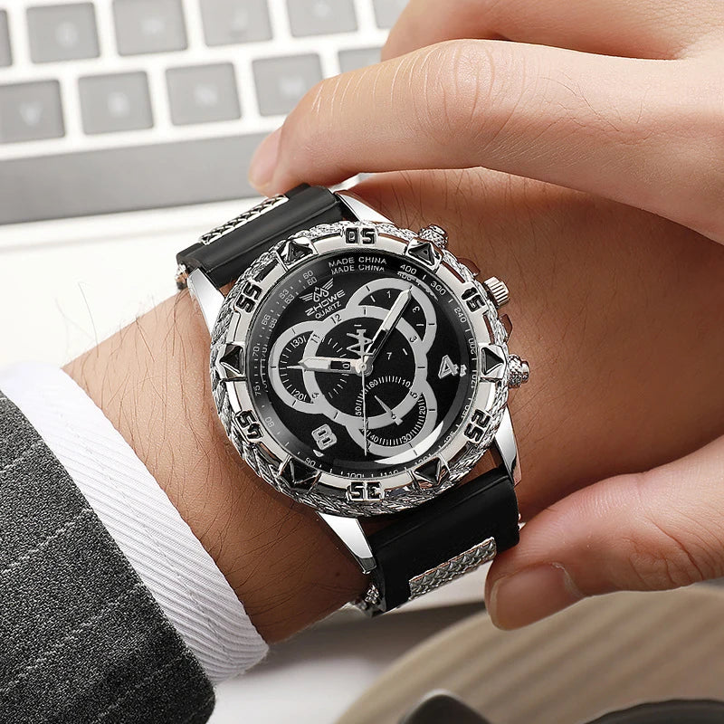 Montre Homme Sport Quartz Analogique Bracelet Silicone – Fashion Casual Tendance