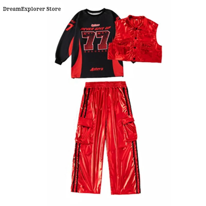 Ensemble Enfant Hip Hop Street Dance K-pop – Sweat Gilet Brillant Cargo Fille Garçon Jazz