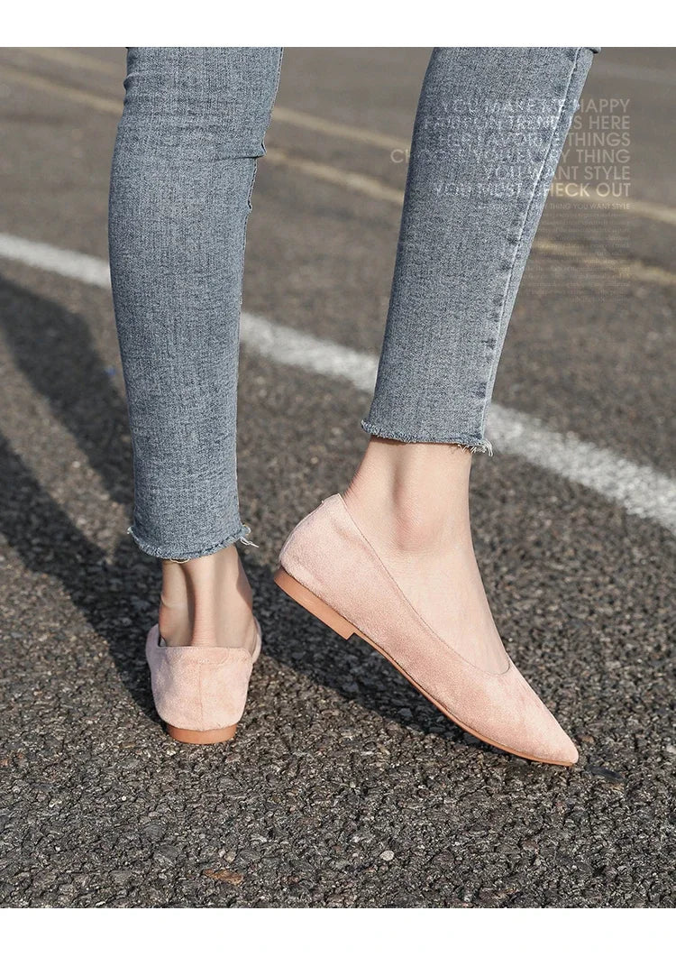 Ballerines Bout Pointu Flock Slip-on 2025 – Talon Plat Couleur Unie Tailles 31 à 46