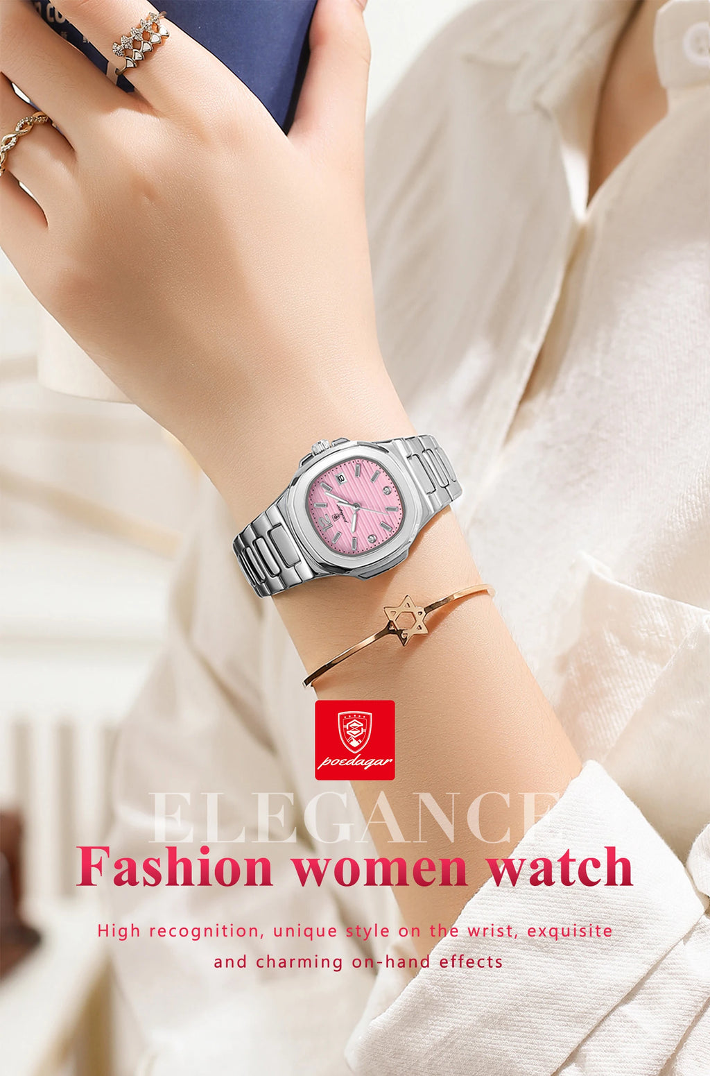 Montre Femme POEDAGAR Carrée Fashion Quartz – Lumineuse Étanche Date Luxe Haute Qualité