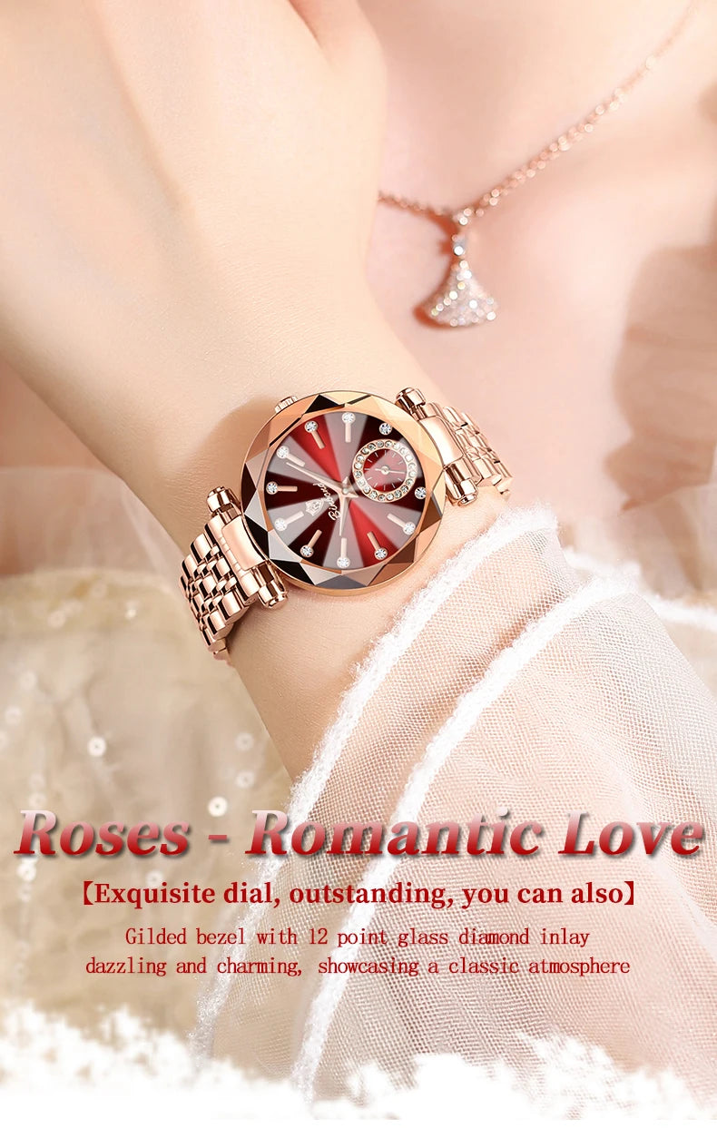 Montre Femme Luxe BINBOND Diamant Cœur de l'Océan Quartz – Lumineuse Étanche Élégante