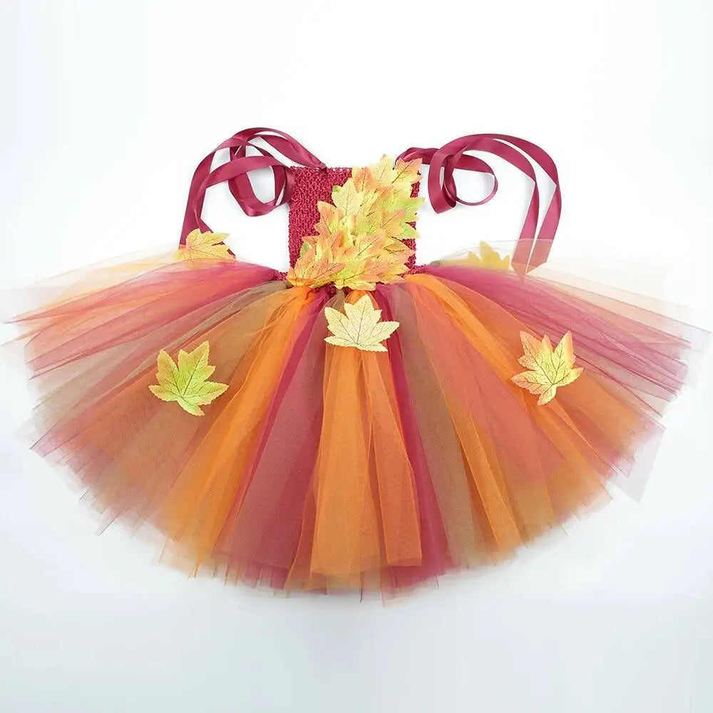Déguisement Fée des Forêts Fille – Robe Elfe Princesse Feuilles d'Automne avec Ailes Halloween Noël
