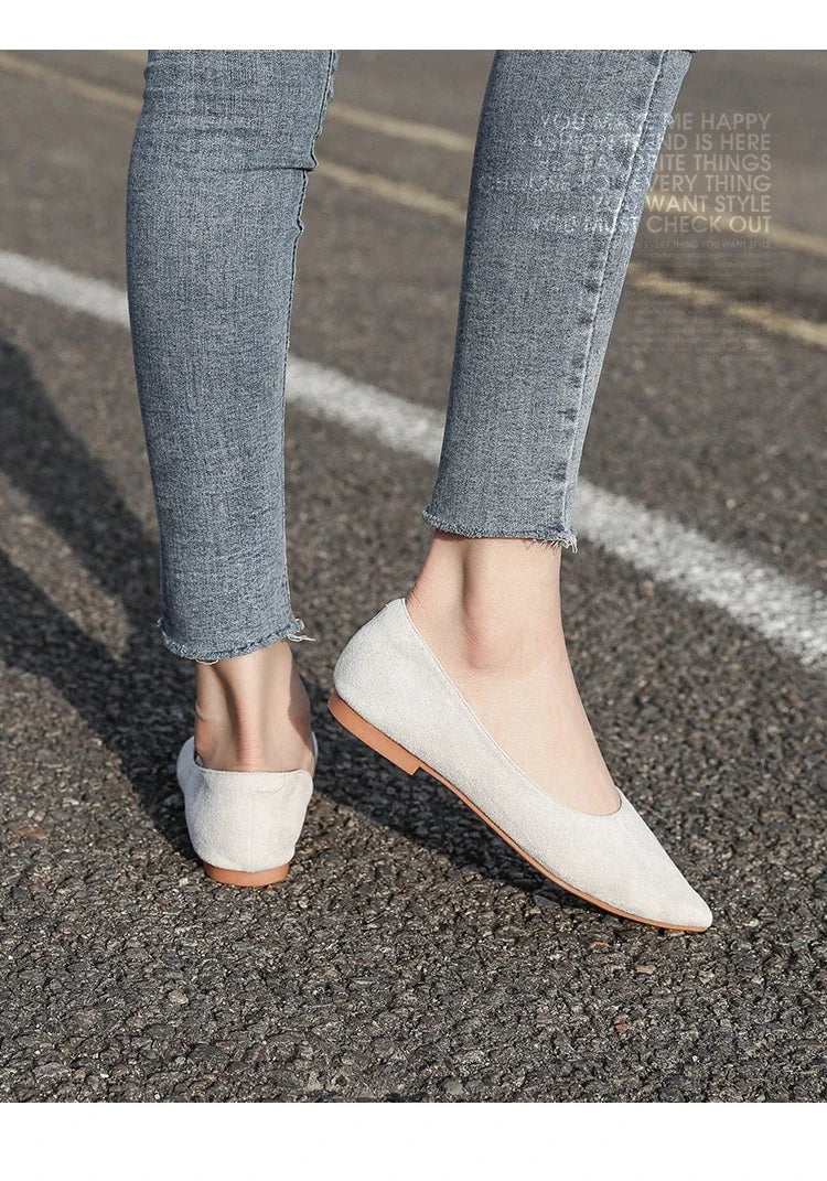 Ballerines Bout Pointu Flock Slip-on 2025 – Talon Plat Couleur Unie Tailles 31 à 46
