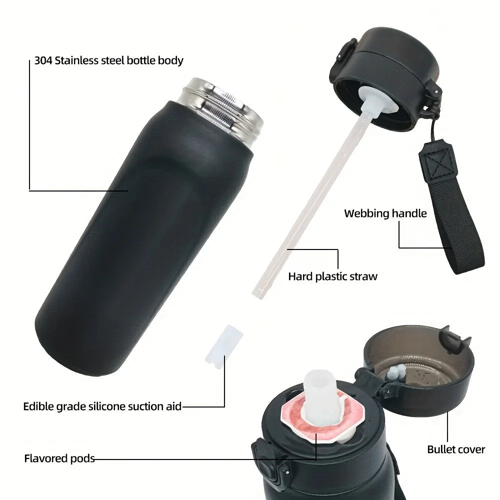 Gourde Isotherme Inox Sport + Pods Arômes Fruits Offerts – Hydratation Savoureuse | Fitness, Gym & Outdoor | Portable