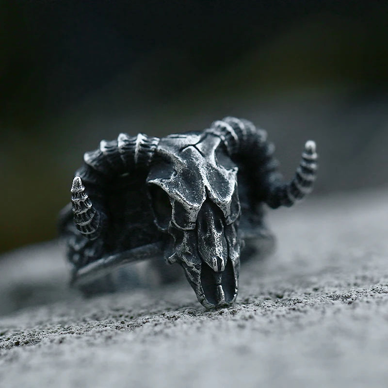 Bague Viking Tête de Bélier Acier Inoxydable 316L — Bijou Homme Vintage Ajustable