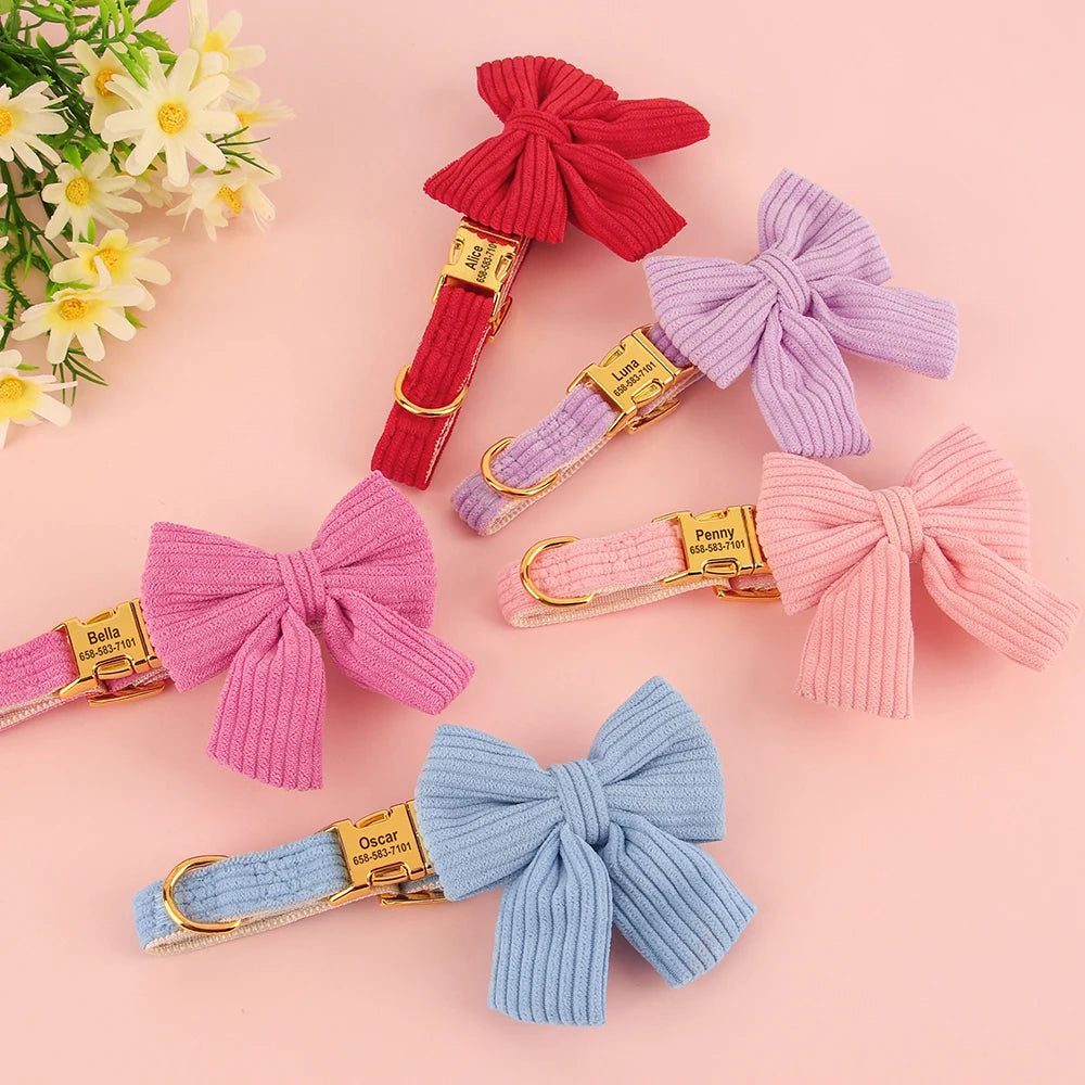 Collier Personnalisé Chien & Chat Nœud Papillon Mignon – Gravure Gratuite ID Plaque Petite & Moyenne Race | Accessoires Animaux