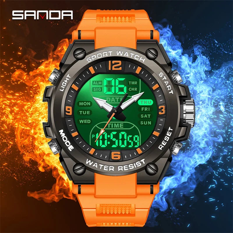 Montre Homme SANDA Militaire Tactique G-Style – LED Digital Quartz Étanche 50M Sport Luxe