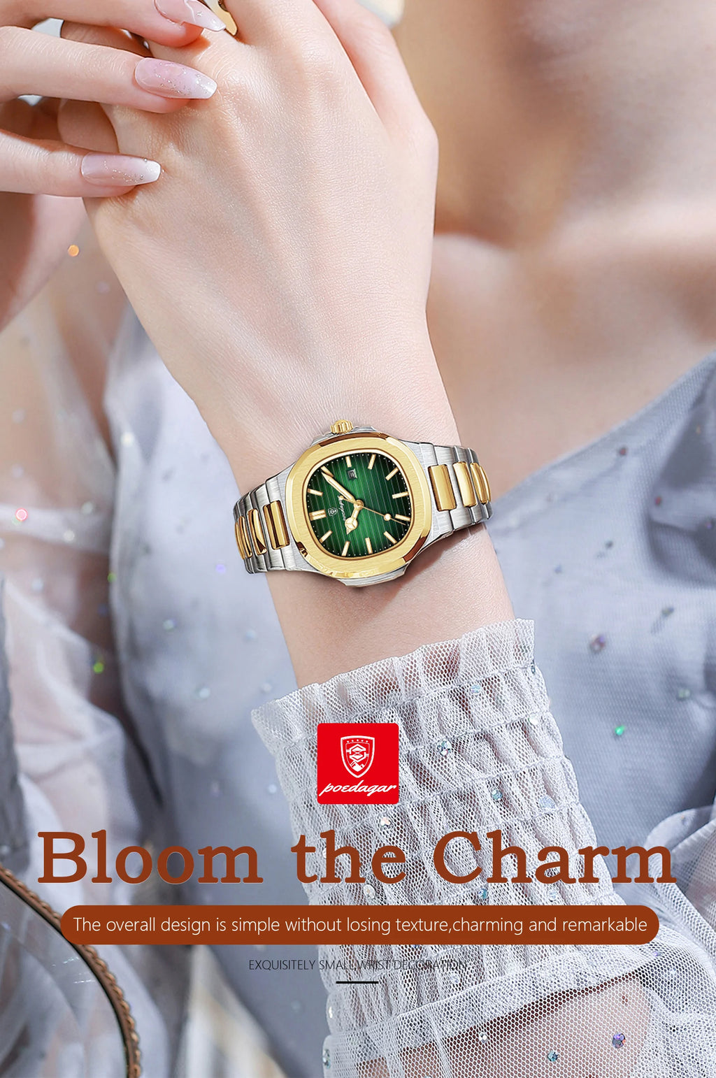 Montre Femme POEDAGAR Carrée Luxe Quartz – Lumineuse Étanche Date Acier Fashion