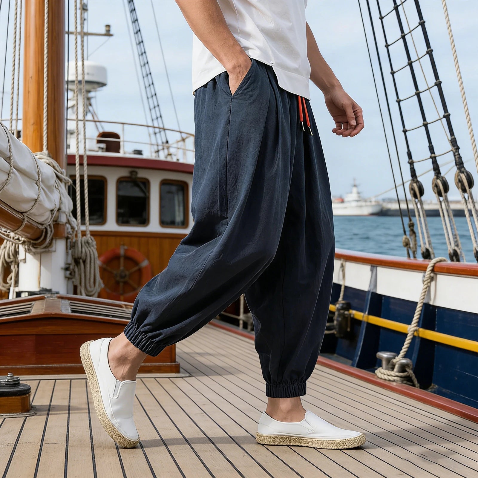 Pantalon Homme Style Chinois Casual Plage Été Voyage Léger Confortable Printemps Automne Fashion Tendance – Pantalon Ethnique Chic Vacances | Mode Homme Premium