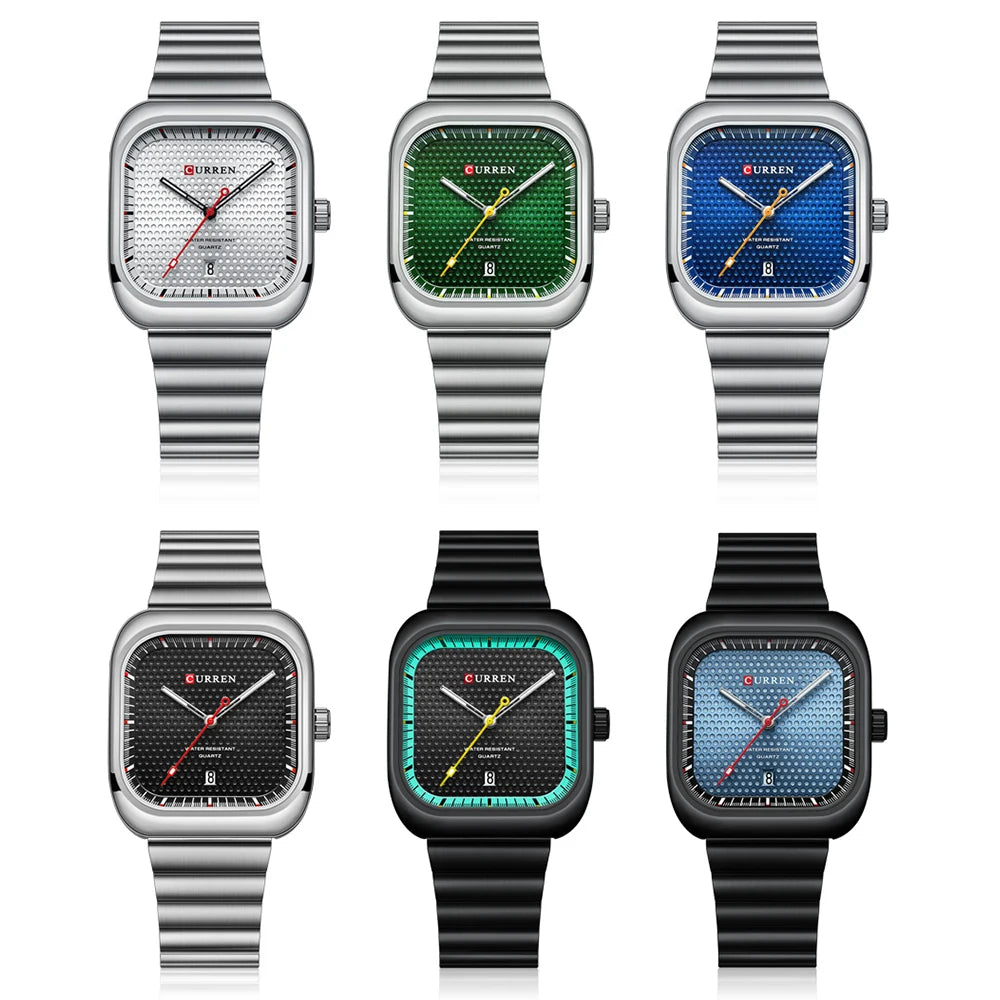Herrenuhr CURREN Quadrat Business Quarz – Edelstahlarmband Automatische Datumsanzeige