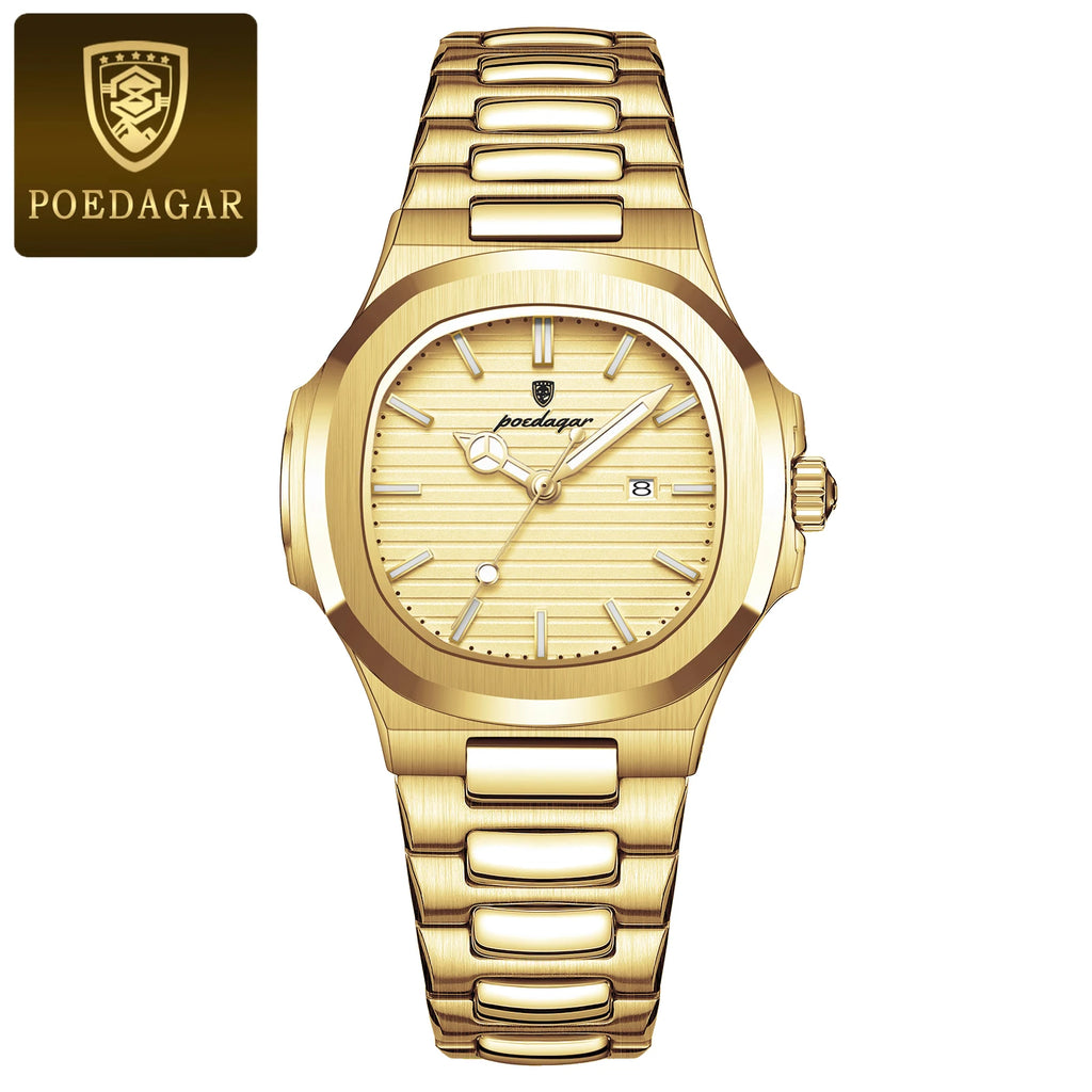 Montre Femme POEDAGAR Carrée Luxe Quartz – Lumineuse Étanche Date Acier Fashion