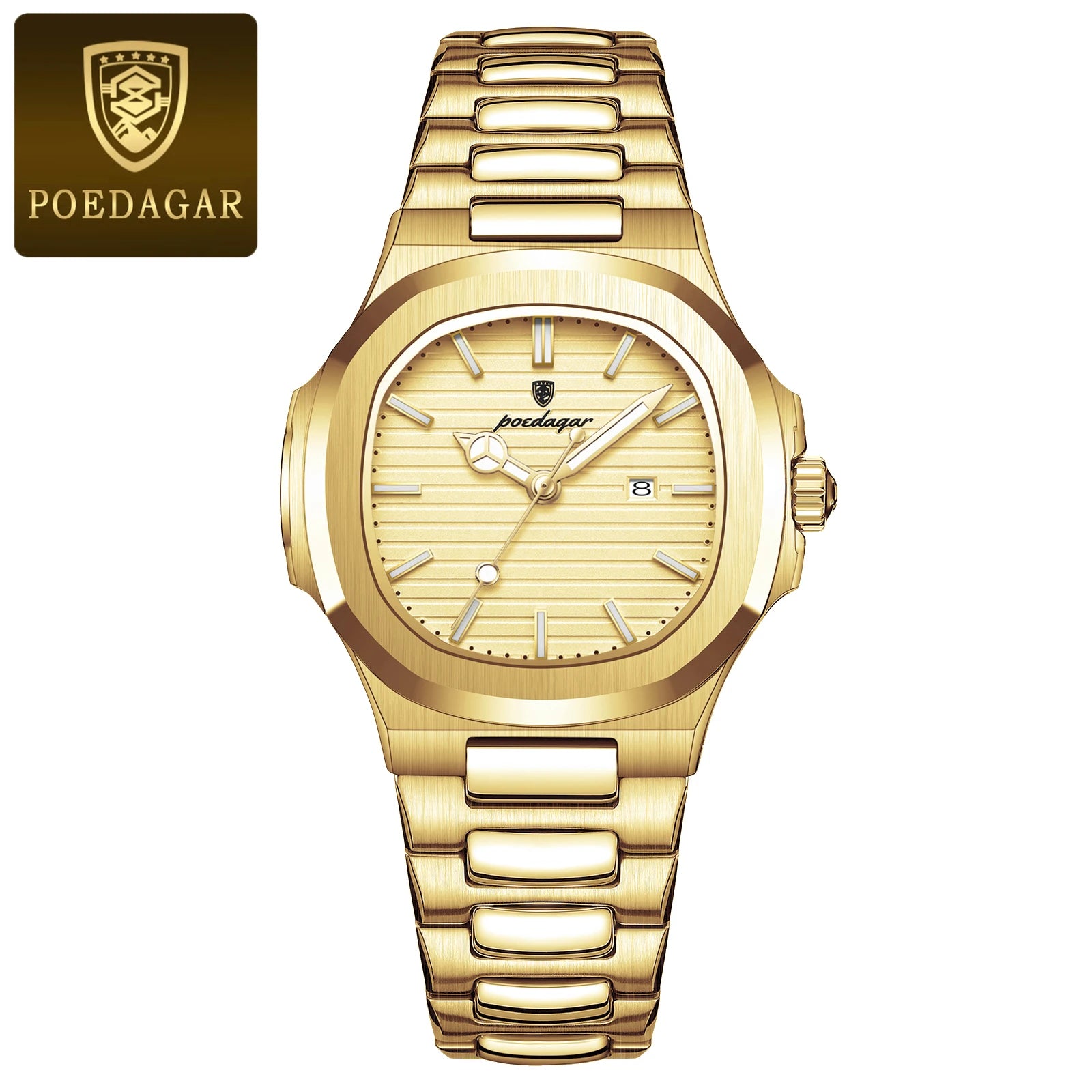 Montre Femme POEDAGAR Carrée Luxe Quartz – Lumineuse Étanche Date Acier Fashion