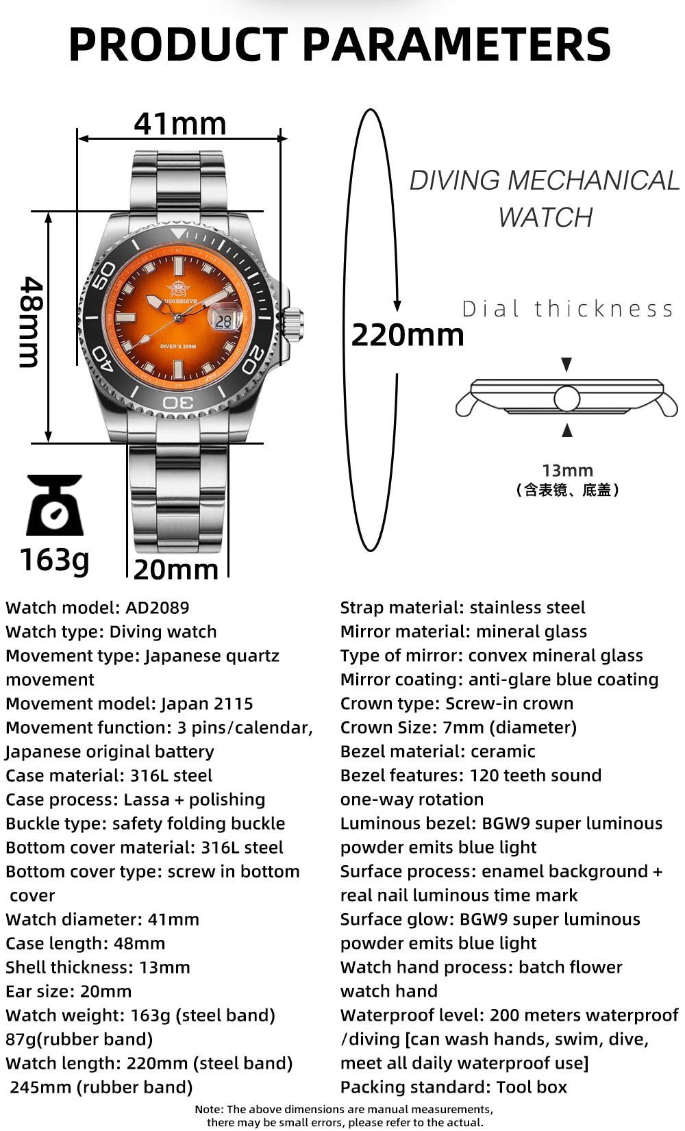 Montre Homme ADDIESDIVE AD2089 Quartz 2025 – Super Lumineuse Étanche 200M Silicone Luxe
