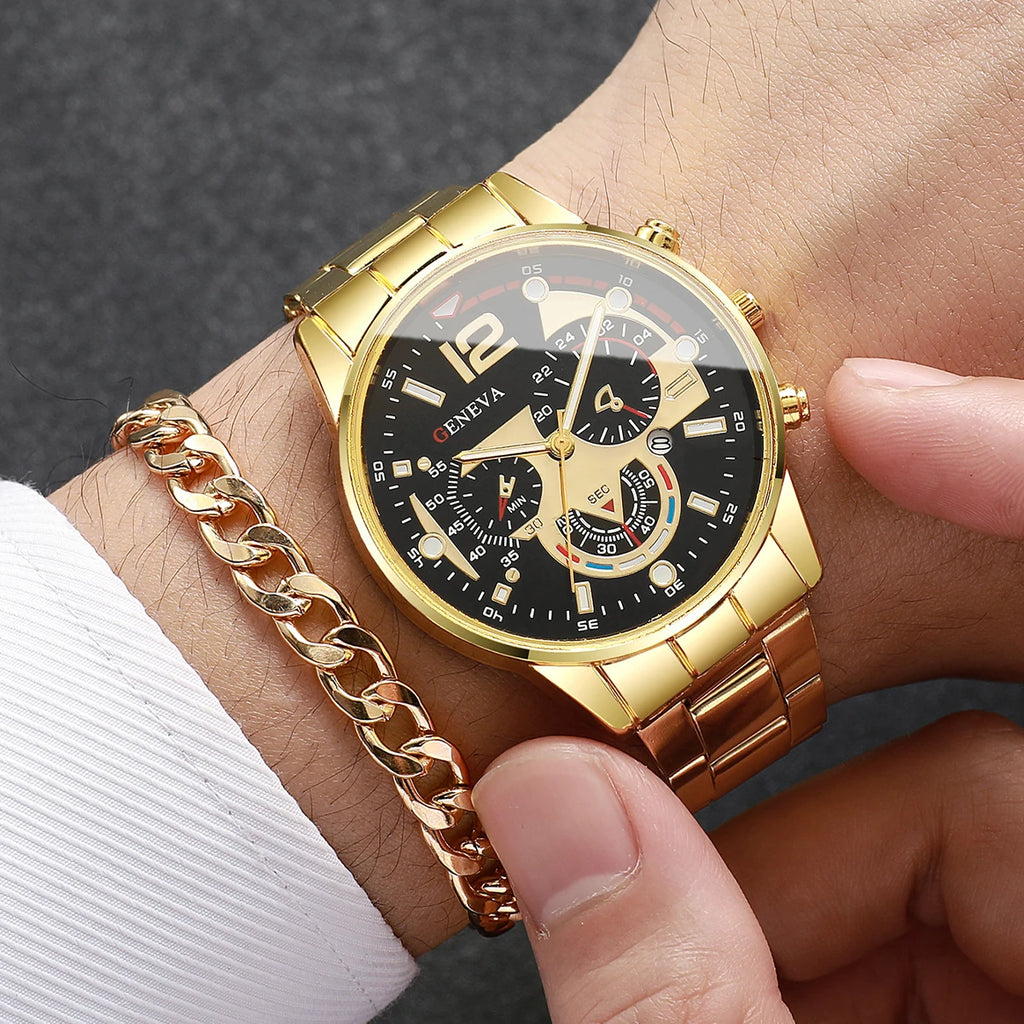 4PCS/Set Fashion Men Business Watches Casual Quartz Watch With Calendar Jewelry Set for Mens Clock Reloj Hombre（Without Box）