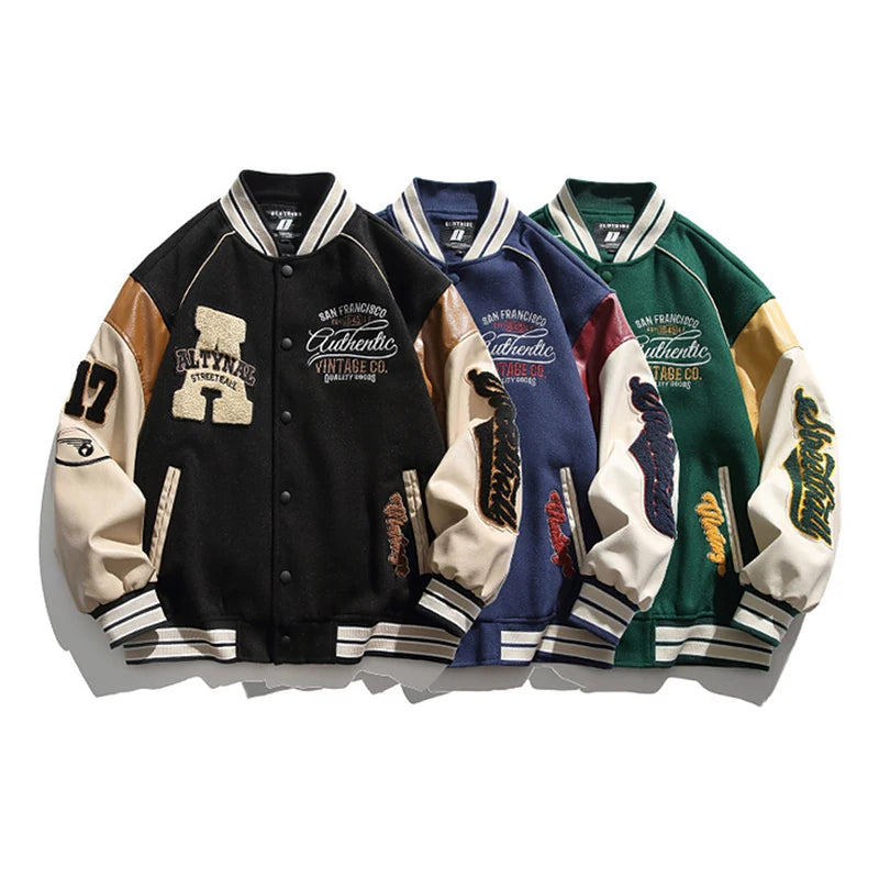 Herren Teddyjacke Baseball Casual Zweifarbige Stickerei Winddicht Herbst Outdoor – Trendige College-Jacke Streetwear | Premium Herrenmode