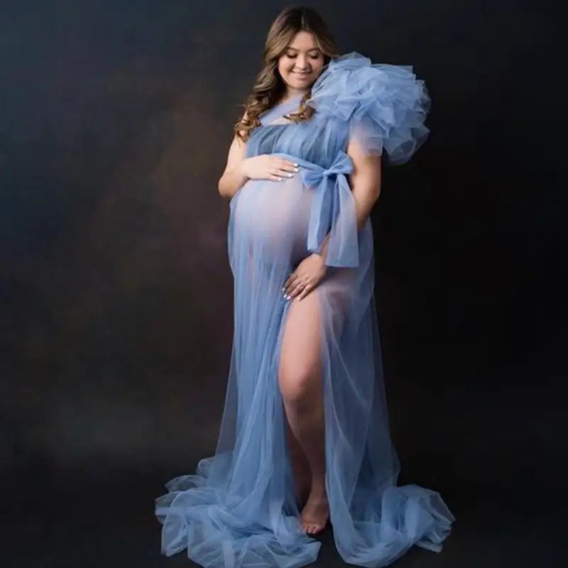 Robe Maternité Longue Transparente Séance Photo – Robe Grossesse Sexy Couleur Unie Baby Shower
