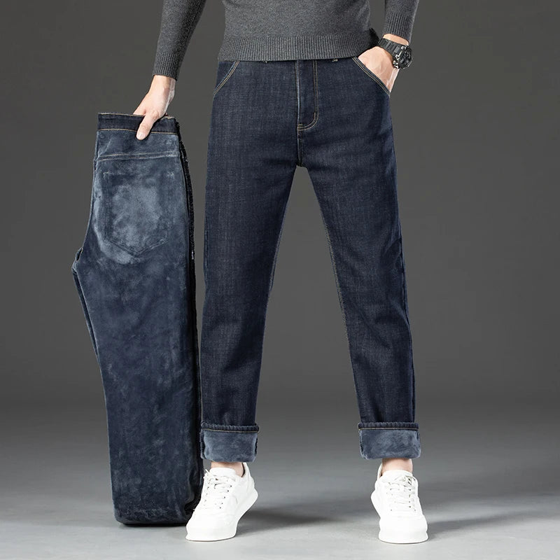 Jean Homme Polaire Intérieur Épais Thermique Chaud Hiver Coupe Droite Stretch Casual Business | Jean Polaire Thermique Premium