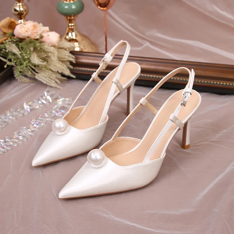 Escarpins Mariage Blanc Stiletto Demoiselle d'Honneur 2025 – Bout Pointu 6.5/8.5CM Pumps