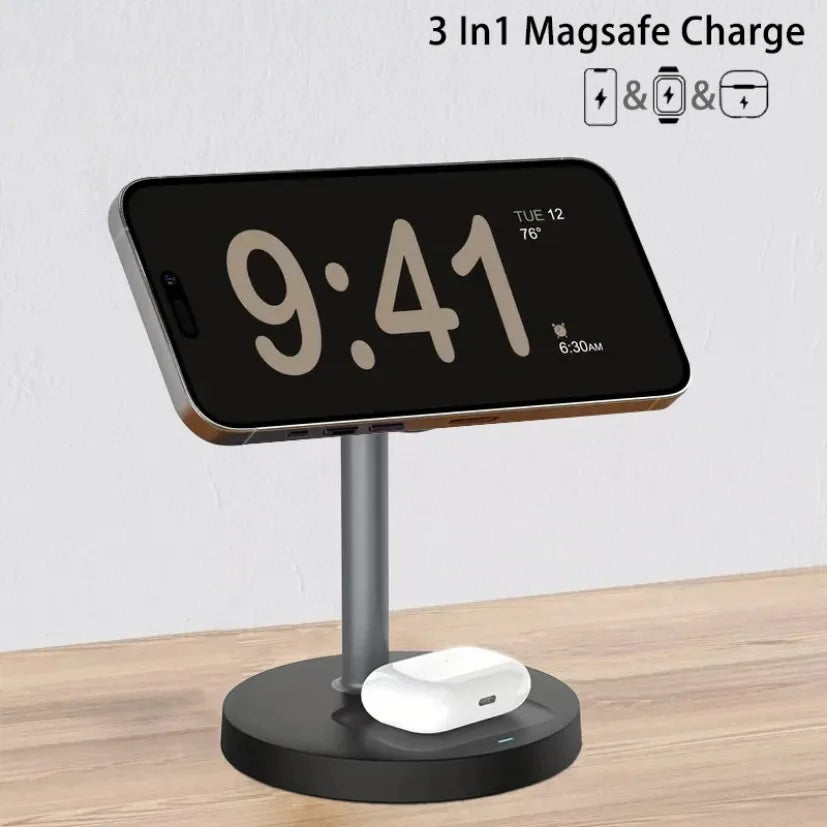 Chargeur 3-en-1 Magnétique Ajustable – iPhone 16-13 iWatch 10-8 AirPods Pro Charge Rapide