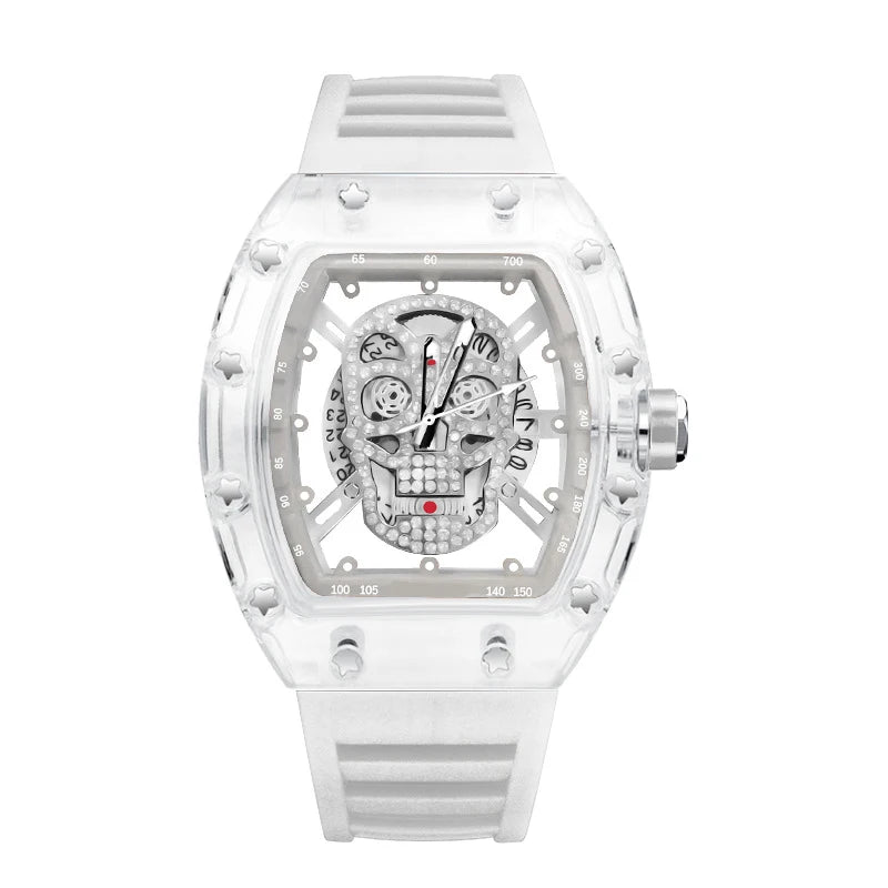 Montre Homme Skull Tête de Mort Automatique Transparente – Quartz Luxe Waterproof Fashion