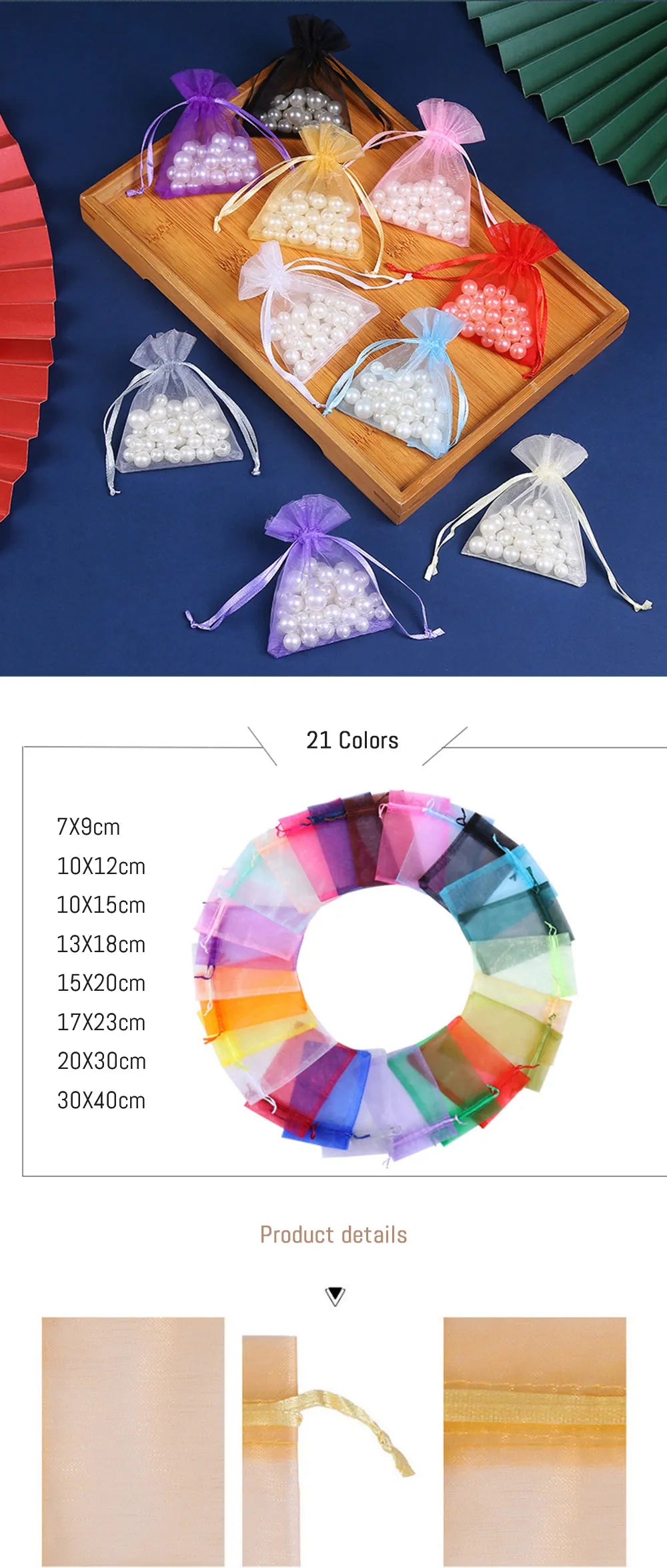 Organzasäckchen Lot 100 Stk. – Schmuckbeutel Hochzeit & Party | 4 Größen zur Auswahl 7x9 9x12 10x15 13x18cm | Geschenkverpackung & Premium-Dekoration