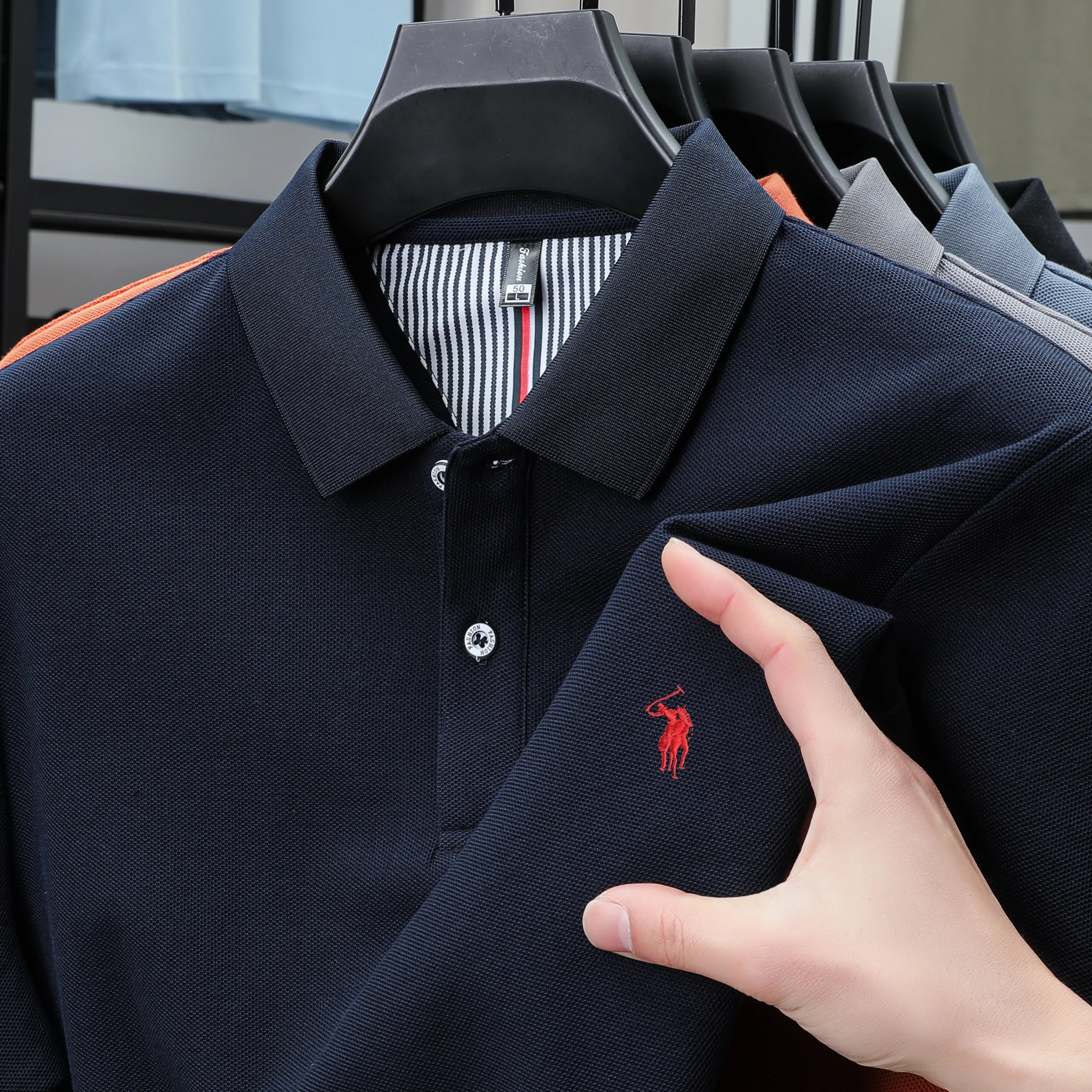 Polo Homme 100% Coton Pur Broderie 3D Manches Courtes Été Fashion Confortable Élégant | Polo Coton Broderie 3D Premium