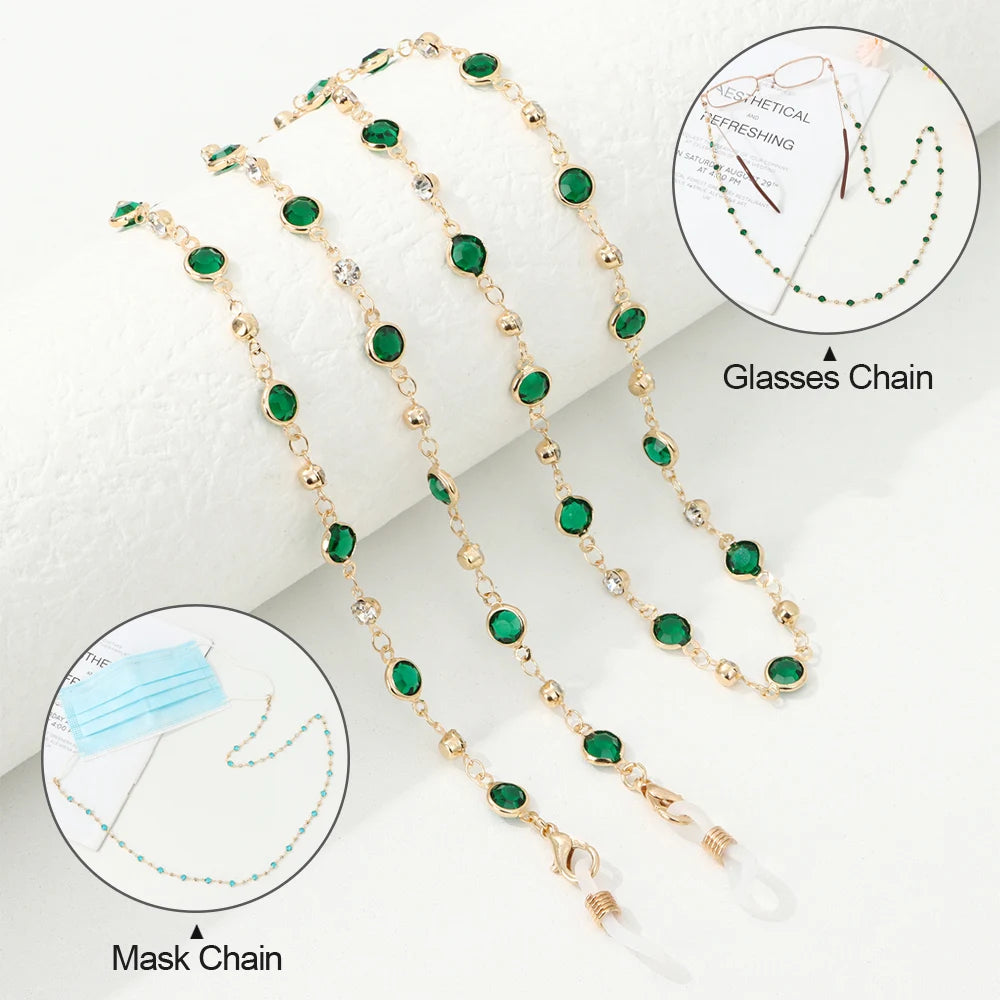 Chaîne de Lunettes Cristal Colorée – Cordon Lunettes de Soleil & Collier Tendance | Accessoire Femme