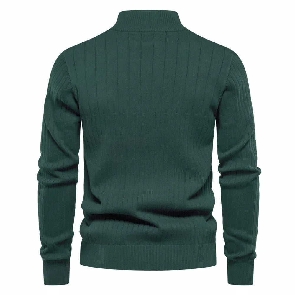 Herren-Pullover mit Reißverschluss Stehkragen Baumwollstrick – Warmer Premium-Pullover Herbst Winter