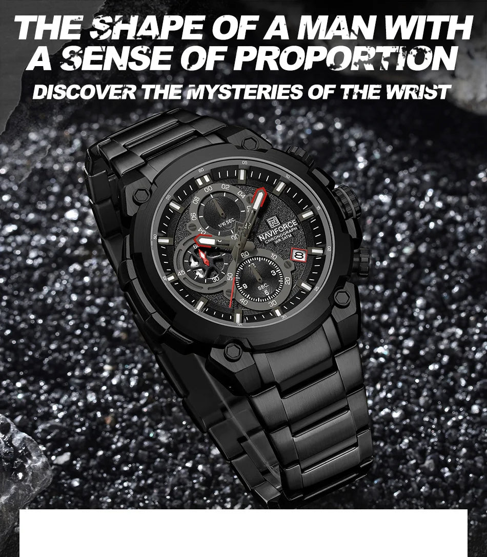 Montre Homme NAVIFORCE Chronographe Sport Militaire Calendrier Quartz – Étanche Fashion
