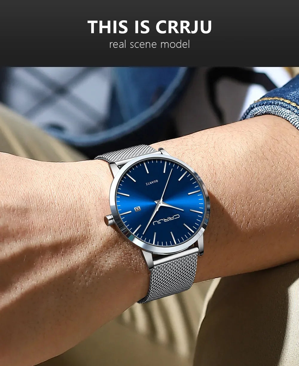Montre Homme Acier 40mm Ultra-Slim 7mm Maille Métallique – Automatique Minimaliste Classique