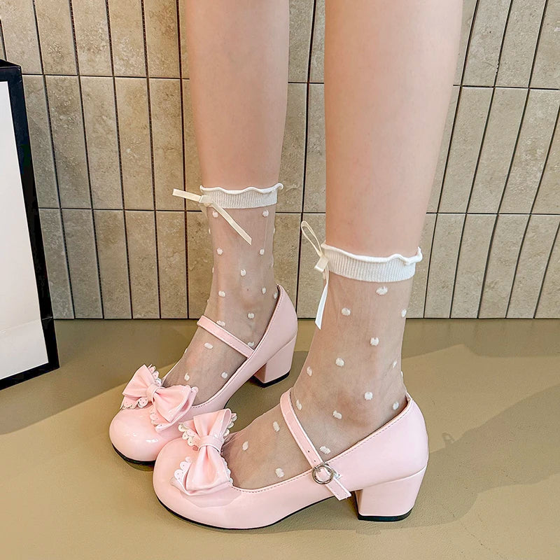 Mary Jane Plus Size Bow Talon Carré Anti-Slip – Bout Rond Ouvert Slip Strap Résistant