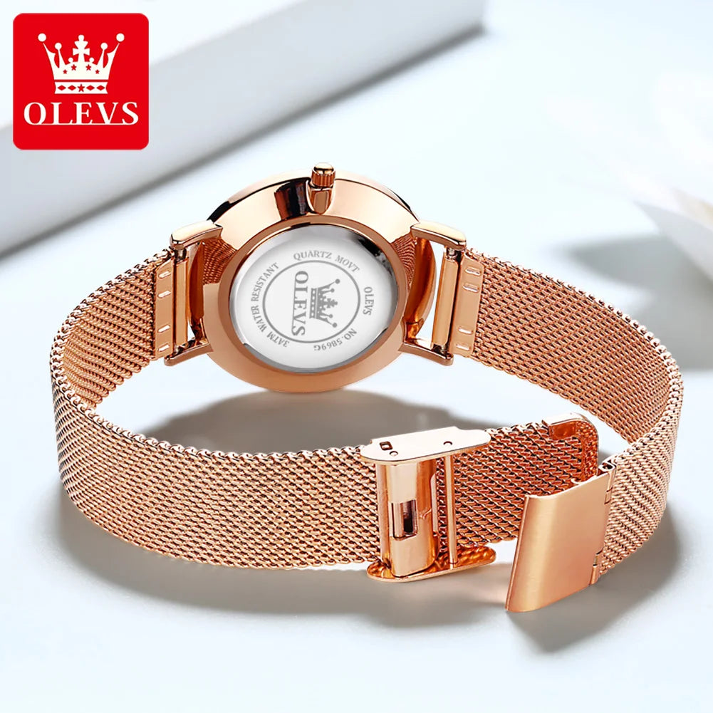 Montre Femme OLEVS Quartz Étanche Luxe Acier Inoxydable Or Rose Élégante Coffret Cadeau Inclus | Montre OLEVS Femme Luxe Or Rose Premium