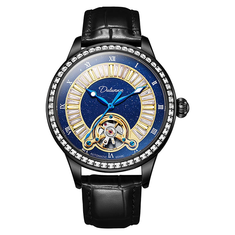 Montre Homme Tourbillon Automatique Mécanique – Cadran Strass Lumineux Sport Étanche Acier
