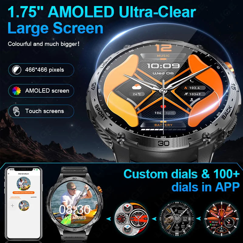 Smartwatch Homme 2026 Écran AMOLED 1.75" Ultra HD – Batterie 730mAh Bluetooth Appel Sport Android iOS