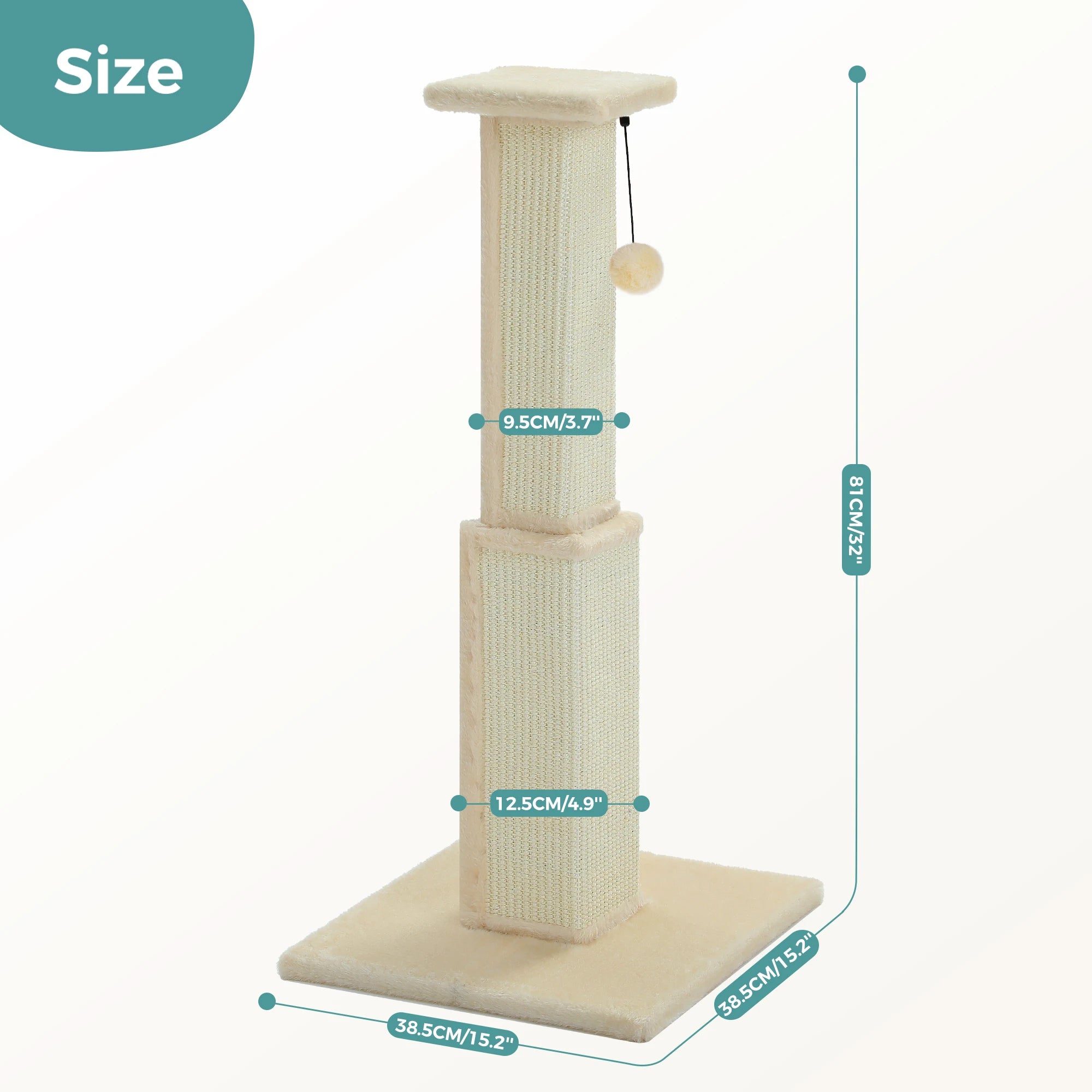 Grand Griffoir Chat Sisal Tressé – Balle Suspendue, Haute Colonne, Jouet & Grattoir pour Chats d'Intérieur Adultes