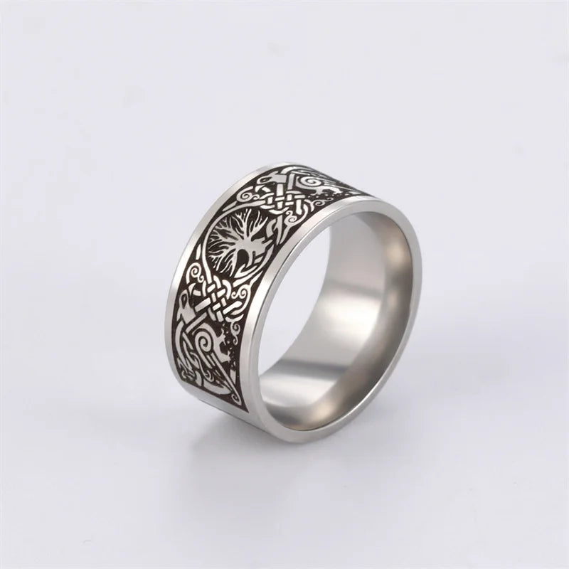 Bague Punk Acier Inoxydable Arbre de Vie Viking – Bague Couple Goth & Nordique | Bijou Homme & Femme | Cadeau Anniversaire & Fête Tendance