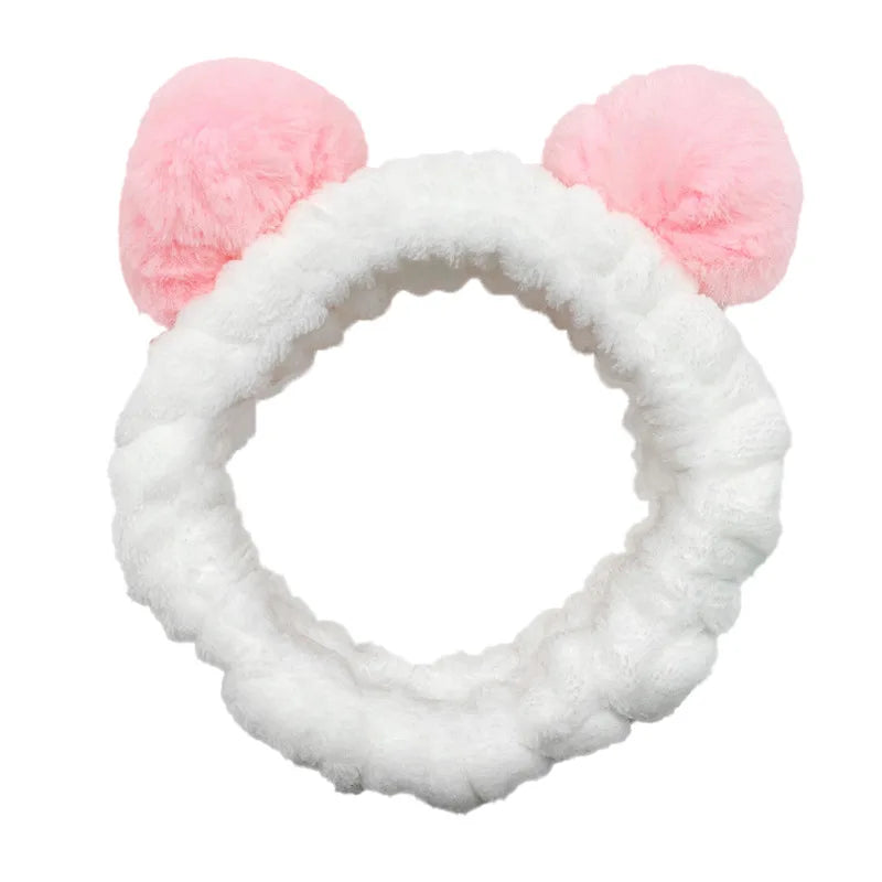 Bandeau Maquillage Oreilles de Lapin Coral Fleece – Élastique Doux | Soin Visage & Coiffure Fille