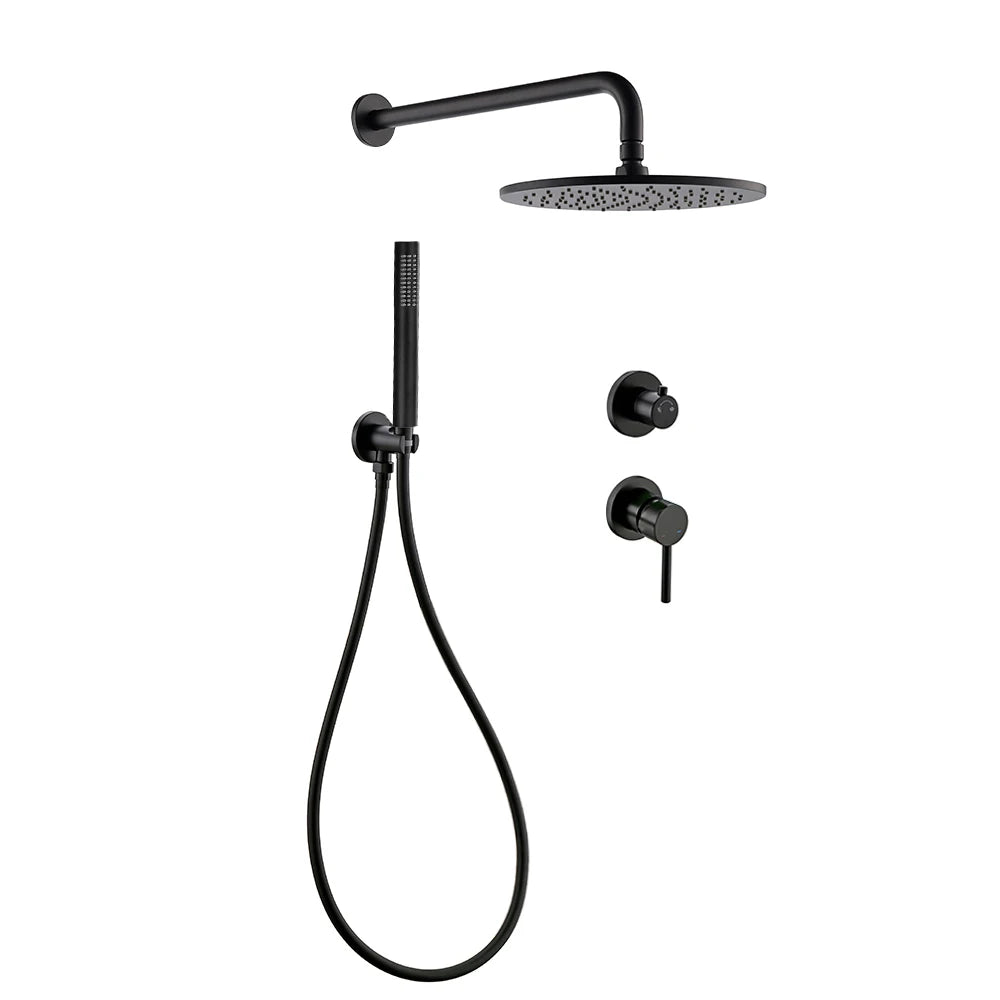 Bagnolux Ensemble Douche Pluie Mural Or Brossé – Valve de Contrôle, Pommeau Pluie, Douchette & Flexible | Salle de Bain Luxe