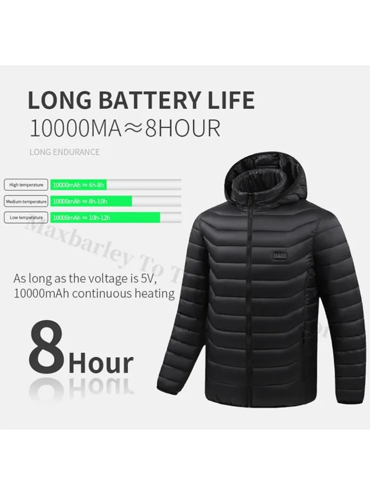 Beheizbare Herrenjacke Winter USB Elektrisch 21 Heizzonen – Selbstbeheizter Mantel Skifahren Schnee Outdoor Steppweste | Herren Premium Tech Mode