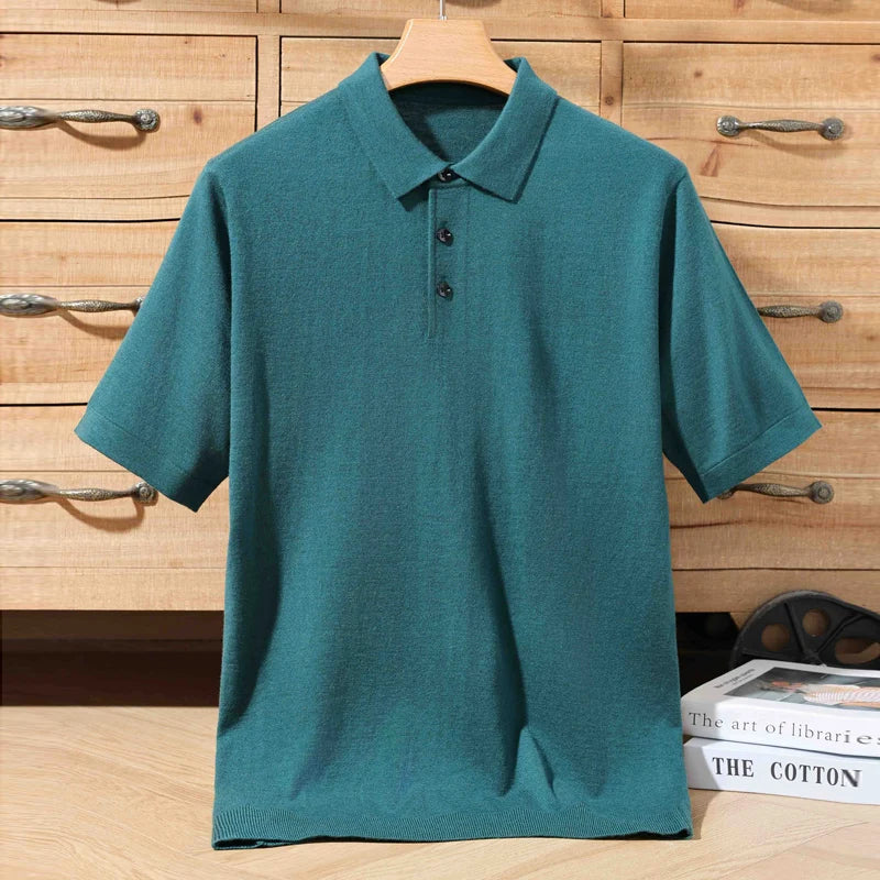 Herren-Polo-Pullover aus 100 % Merinowolle – Lapierre-Kragen Kurzarm Locker gestrickt Sommer Übergröße | Premium Herrenmode
