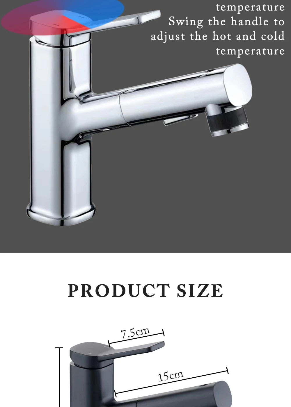DQOK Robinet Lavabo Extractible Chrome & Noir – Laiton, Douchette Escamotable, Mitigeur Moderne | Vasque Salle de Bain