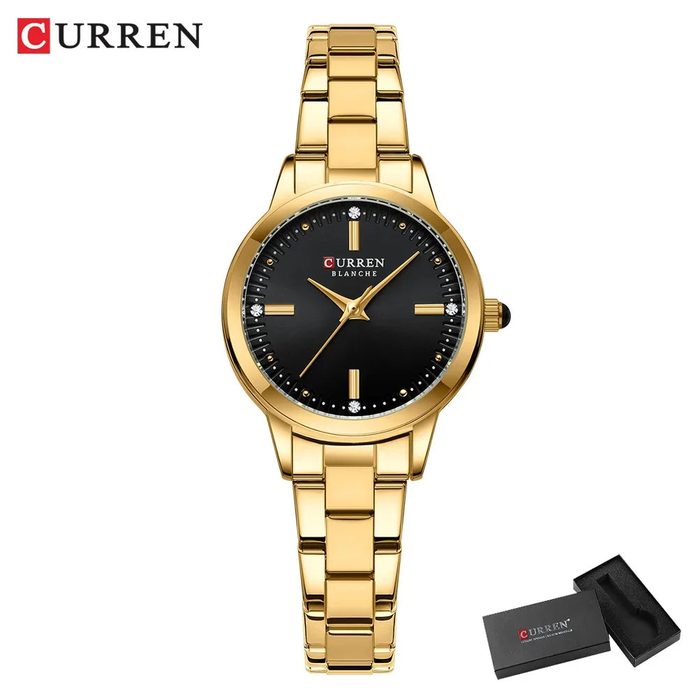 Montre Femme Luxe CURREN Dorée Quartz Acier Inoxydable – Étanche Élégante Minimaliste