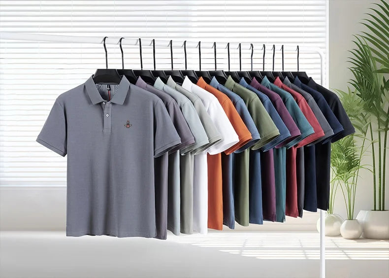 Polo Homme 100% Coton Pur Broderie 3D Manches Courtes Été Fashion Confortable Élégant | Polo Coton Broderie 3D Premium