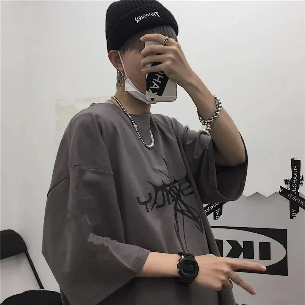 T-Shirt Unisexe Gothic Skull Oversize Loose Été – Streetwear Dark Anime Y2K Manches Courtes Tendance | Mode Homme & Femme