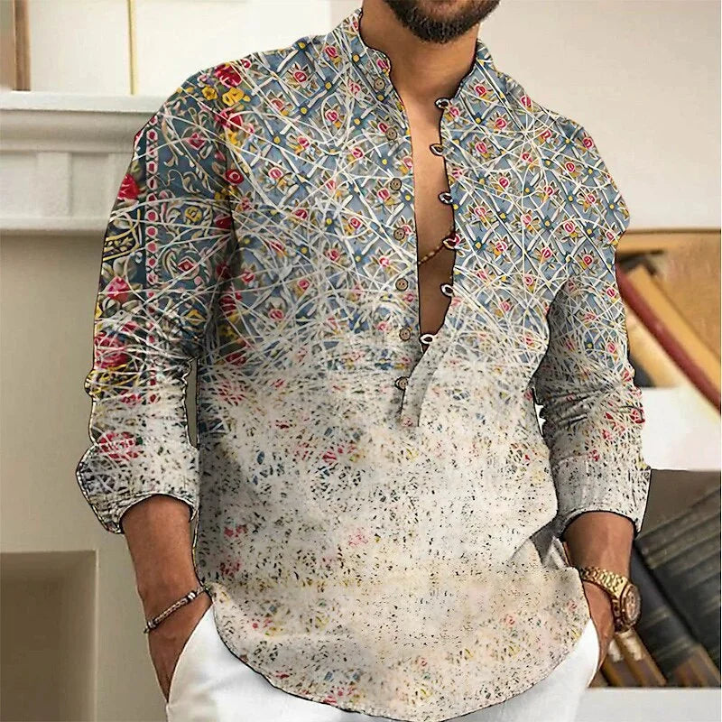 Chemise Lin Homme Cardigan Boutons Motif Tendance Coupe Slim Confortable Douce Rétro Grande Taille 6XL | Chemise Lin Rétro Premium