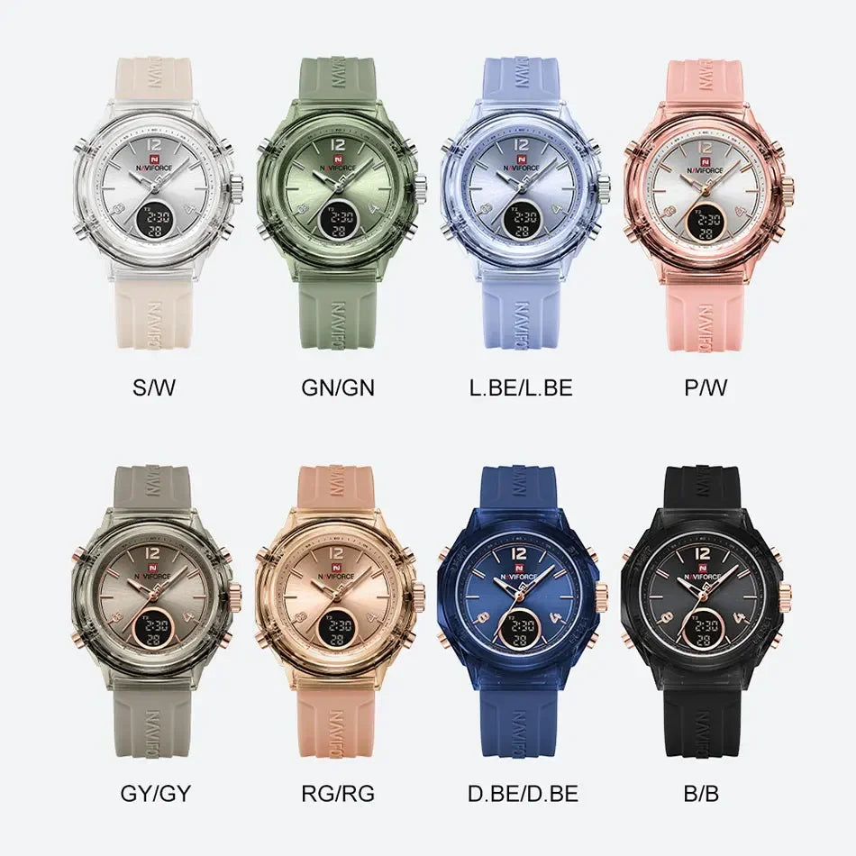 Montre Femme NAVIFORCE NF7109 Quartz Double Affichage – Silicone Lumineuse Étanche Fashion